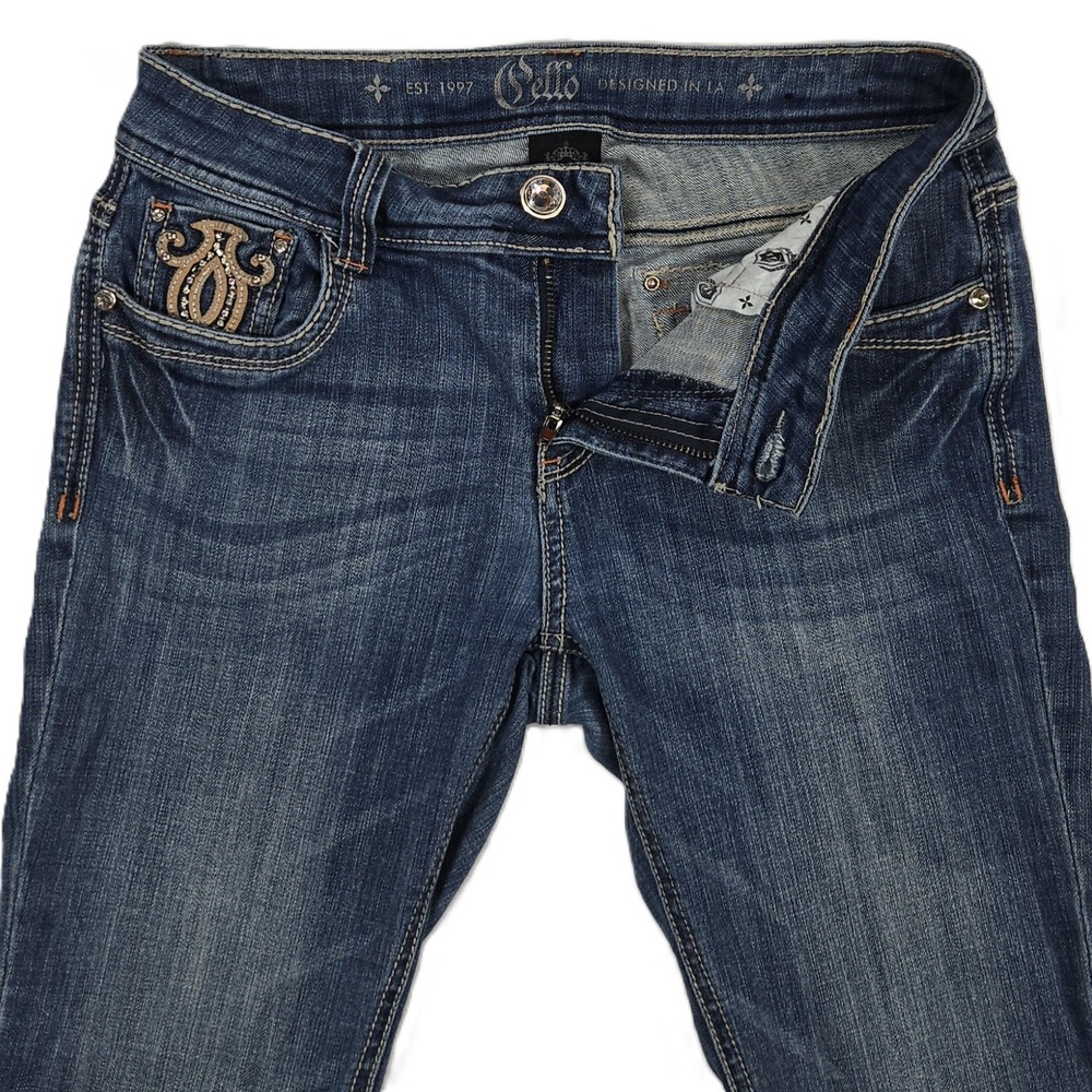 Cello Women Preppy Embroidered Bootcut Jeans Size 9 Mid Wash Y2K - Picture 4 of 15